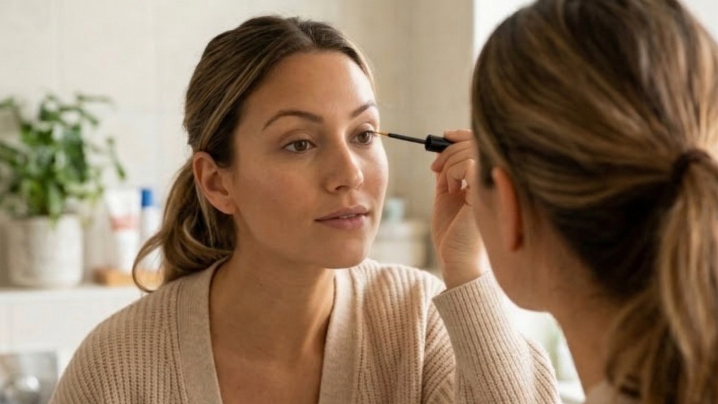 close-up of woman applying lash serum along lash line for regrowth support